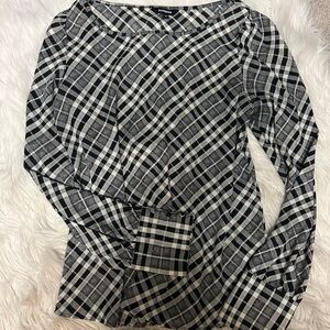 NWOT Express Plaid Black and White Women's Silky Blouse